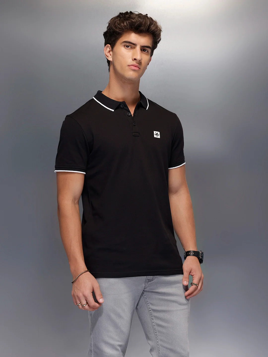 Classic Tipping Collar Polo T-Shirt | Black - Image 4