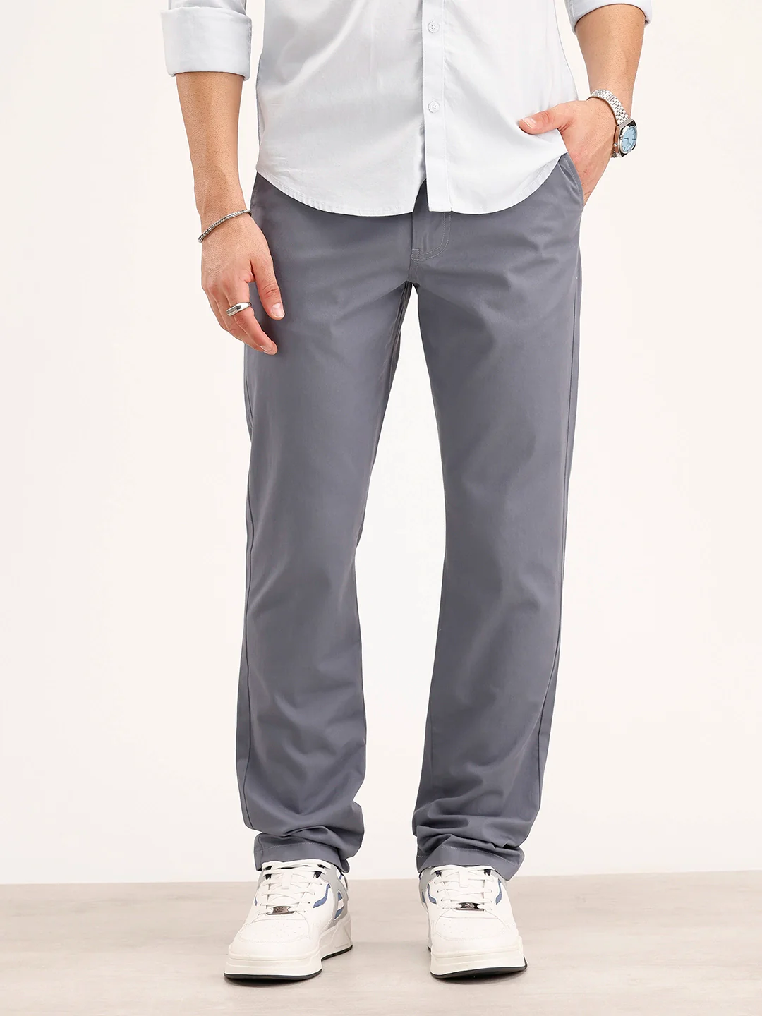 Solid Slim Fit Trouser | Grey - Image 6