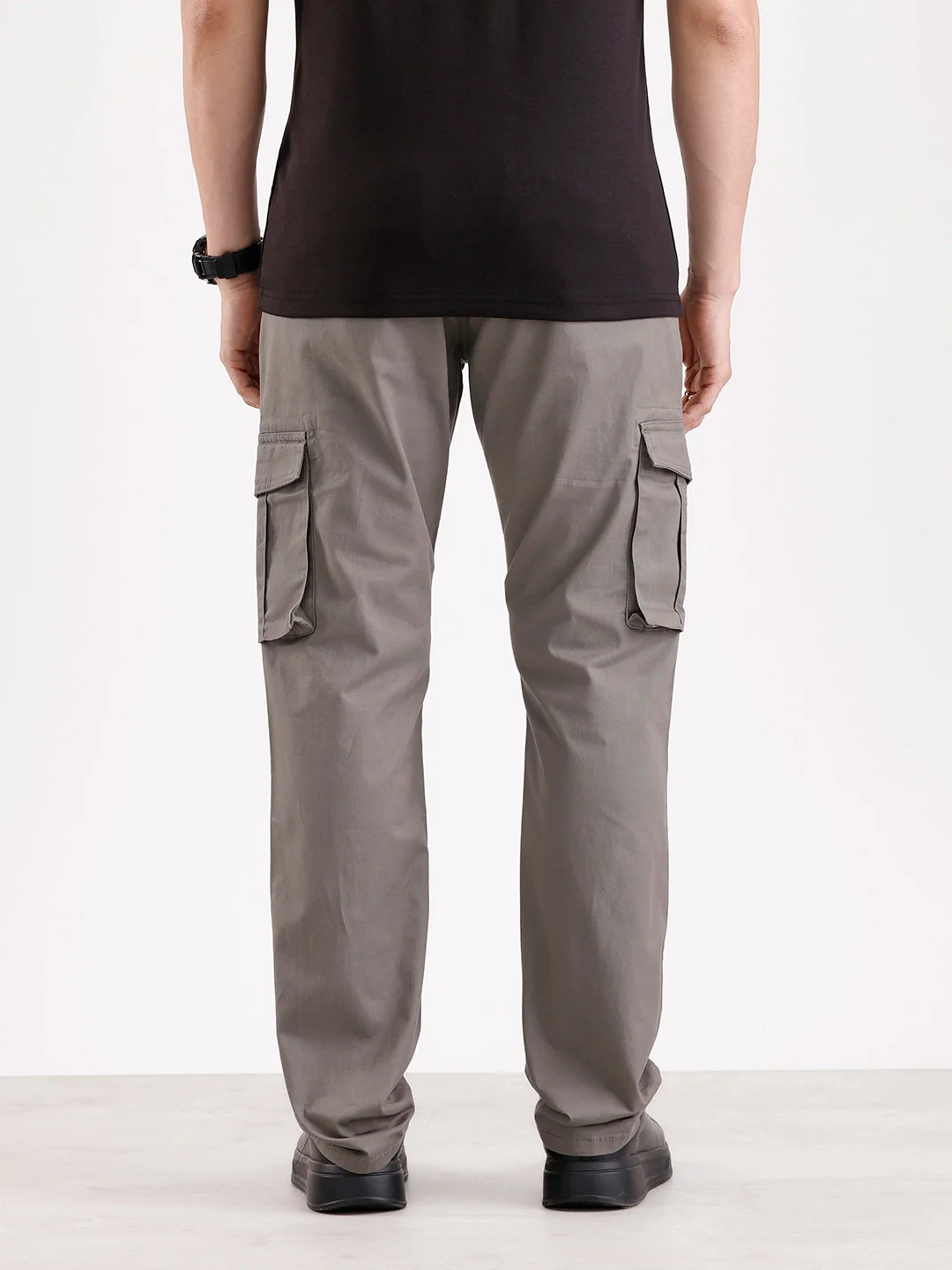Solid Straight Fit Cargo Trouser | Grey - Image 3