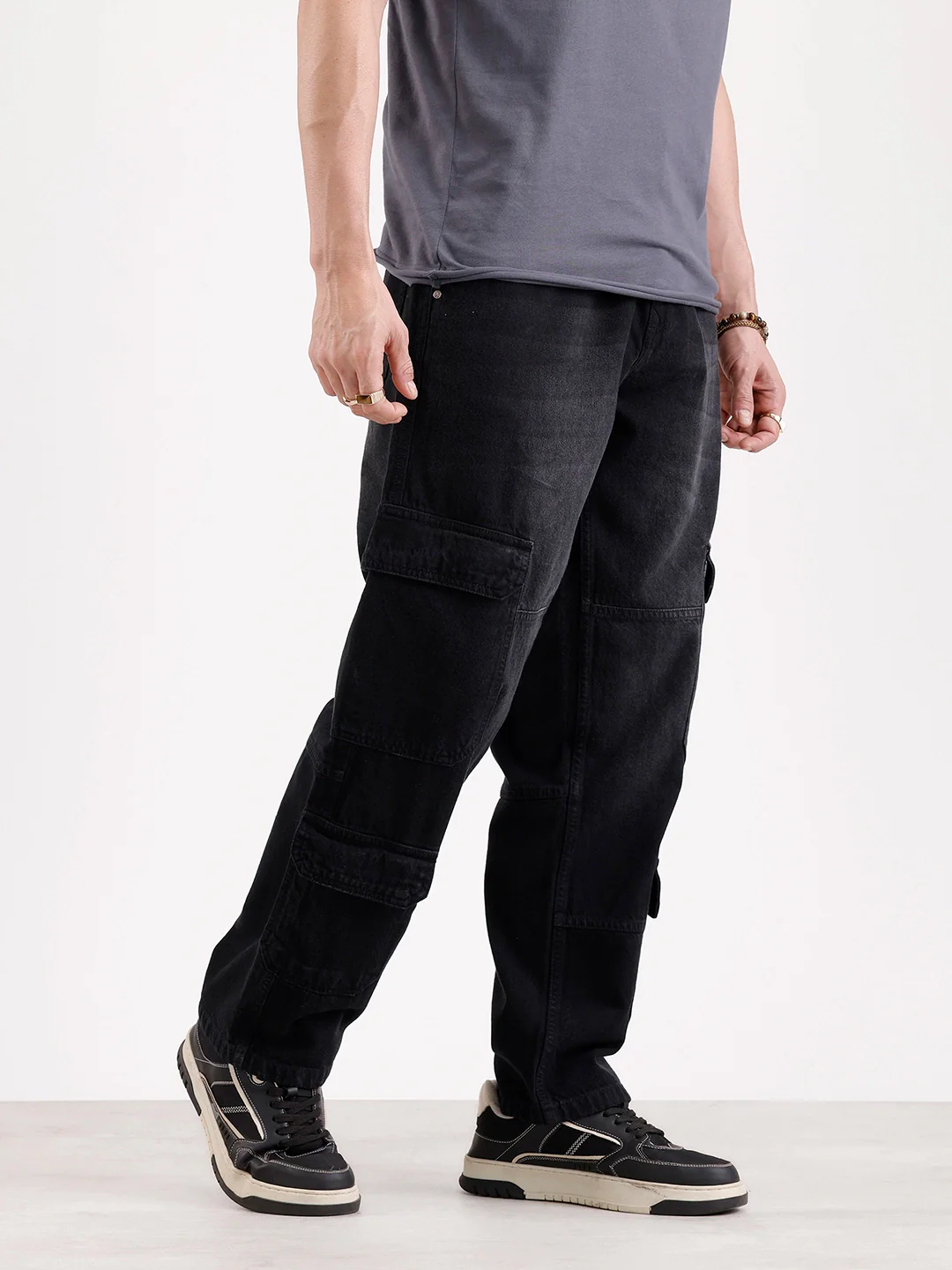 Washed Loose Fit Cargo Denim | Grey - Image 4